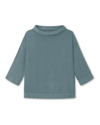 Hørbluse med krave, 3/4 ærme / Stormy Sea / By Basics