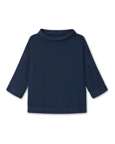 Hørbluse med krave, 3/4 ærme / Midnight Blue / By Basics