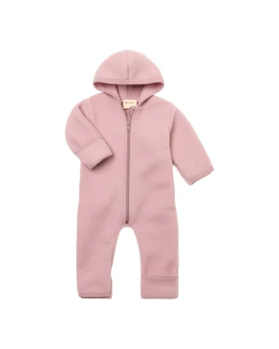 Babydragt med hætte og lynlås / Uldfleece / Rosentræ meleret / Engel Natur