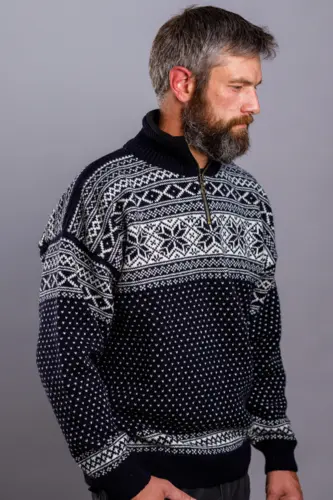 Norsk sweater / Lille lynlås, Telemark / Mørkeblå / Norwool