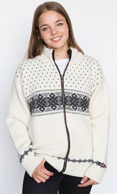 Norsk uldsweater /  Cardigan  / Råhvid