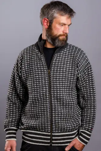 Uld cardigan / Lusemønster, lynlås / Koksgrå / Gjestal