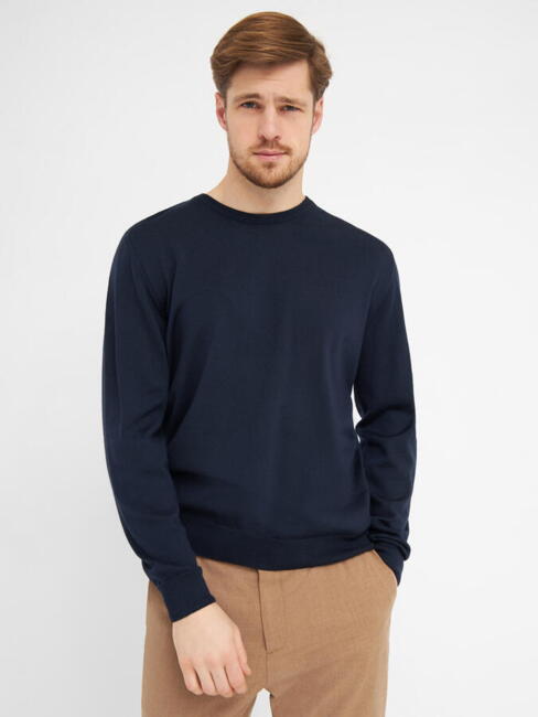 100% Fine Merino Uld/ Pullover O Neck/ Dark Navy/ Clipper